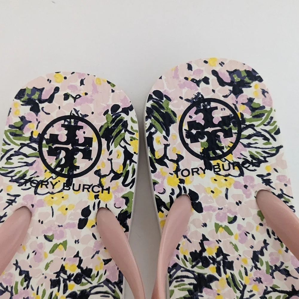 EUC! Tory Burch Flip Flop Sandal In Pink Quartz Flower Field Size 8 - Picture 8 of 15